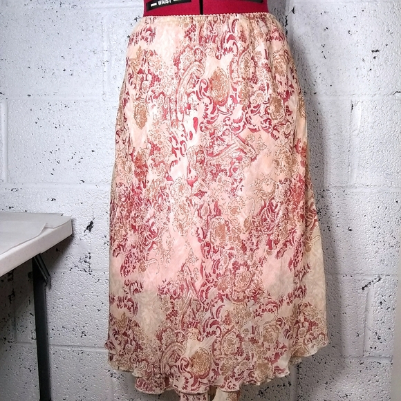Elementz Sz PL Sheer Pink Floral Midi Layerd Skirt - Picture 1 of 8